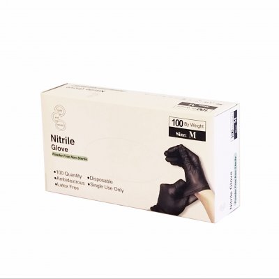 Púdermentes kesztyű nitril M-es méret fekete (100 db)