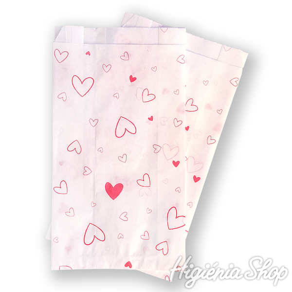 BontaBag 1 kg-os fehér papírtasak piros szívecskés design mintával - 100 db